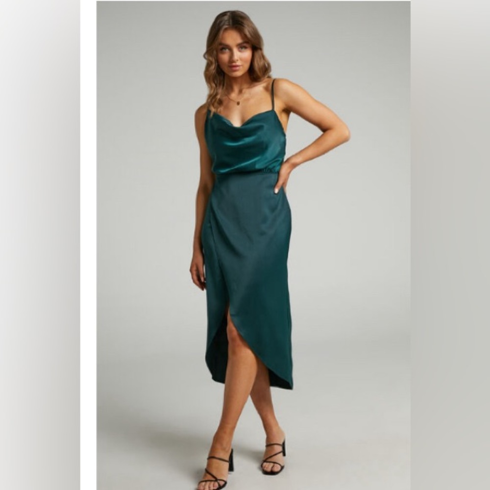 Emerald cowl neck dress